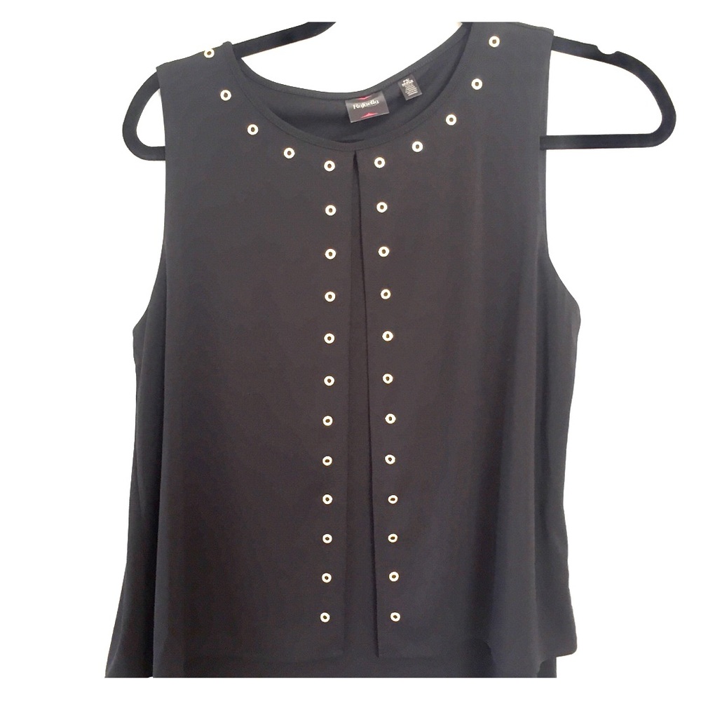 Black Rafaella blouse with gold embellishments.